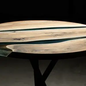 resin art blue wood coffee table
